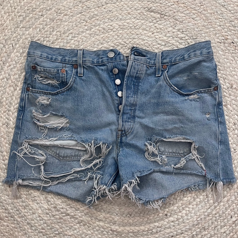 Levi's Light Blue Distressed Jean Shorts